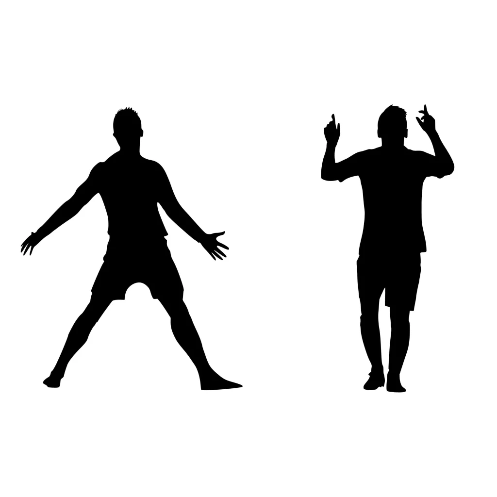 Silhouetten von den Jubelposen von Cristiano Ronaldo und Lionel Messi