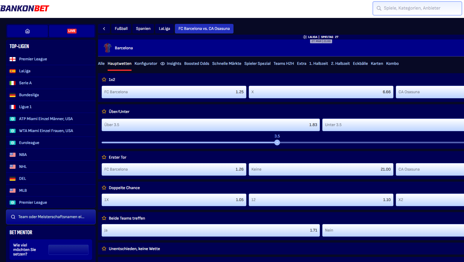 Wetten auf La Liga bei Bankonbet