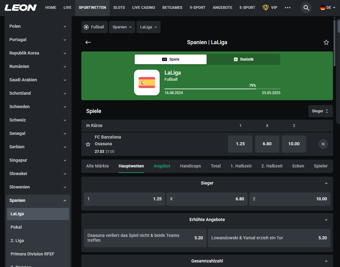 Wetten auf La Liga bei Leonbet