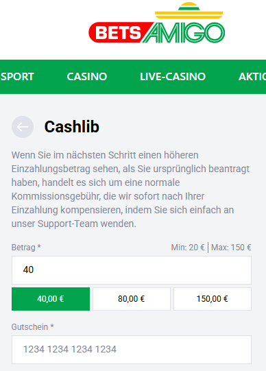 Cashlib Sportwetten beim Wettanbieter BetsAmigo