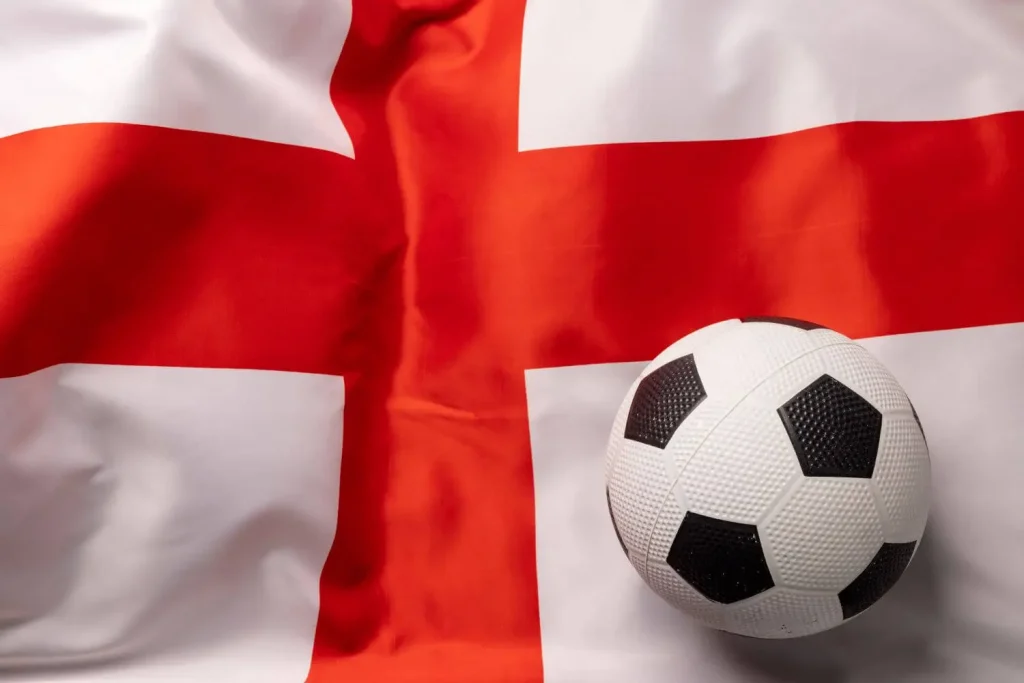 Eine englische Fahne mit Ball