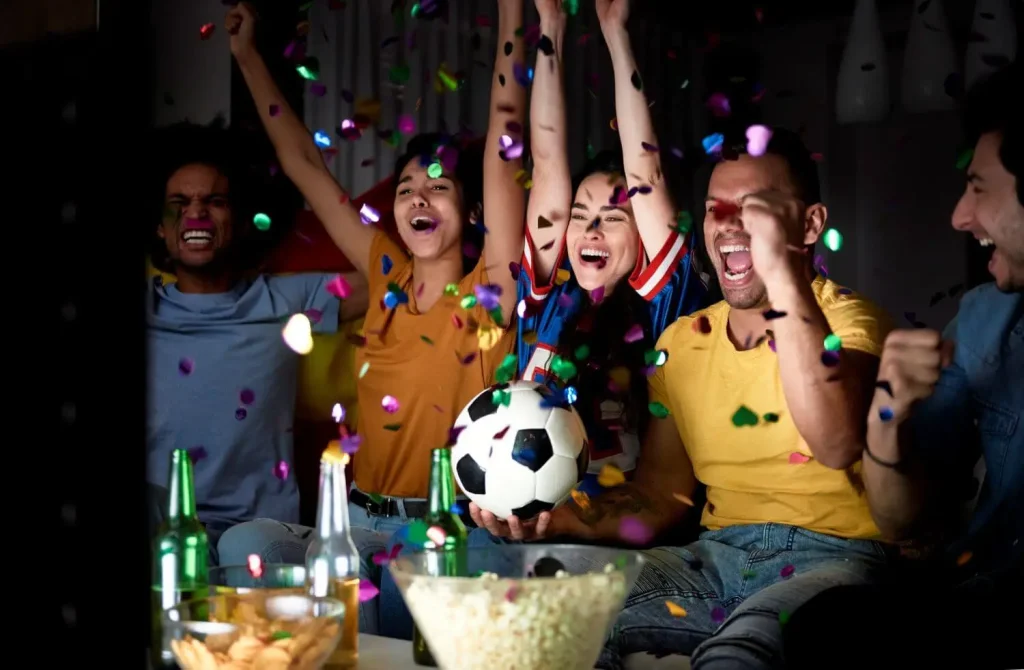 Fans schauen Fußball am Abend