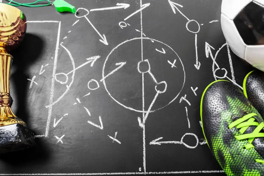 Eine Taktiktafel mit Sport-Gegenständen