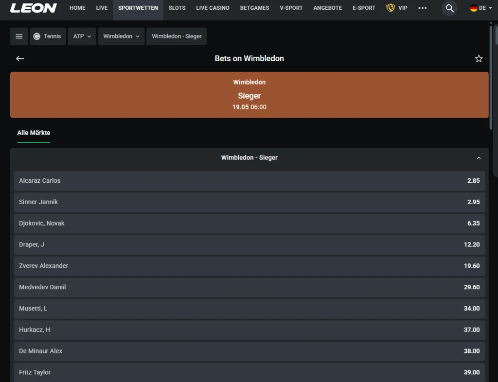 Wimbledon 2025 Wettenbei Leonbet