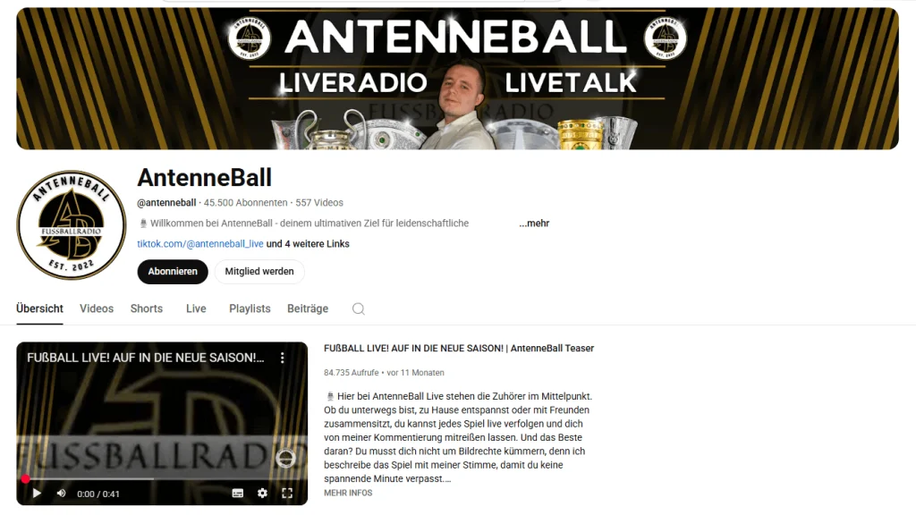 Fußball YouTube Kanal von AntenneBall