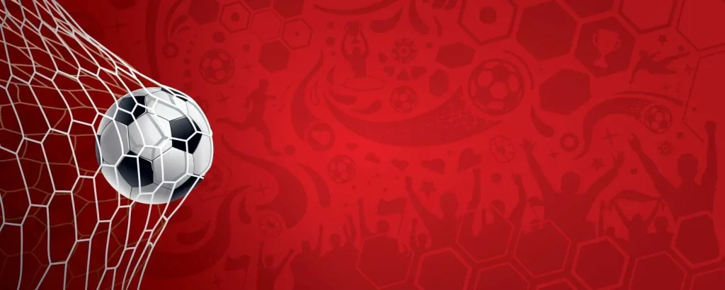 Ball im Tor auf rotem Hintergrund