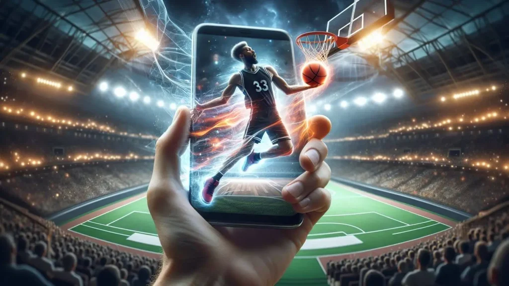 Basketballer in der App im Stadion