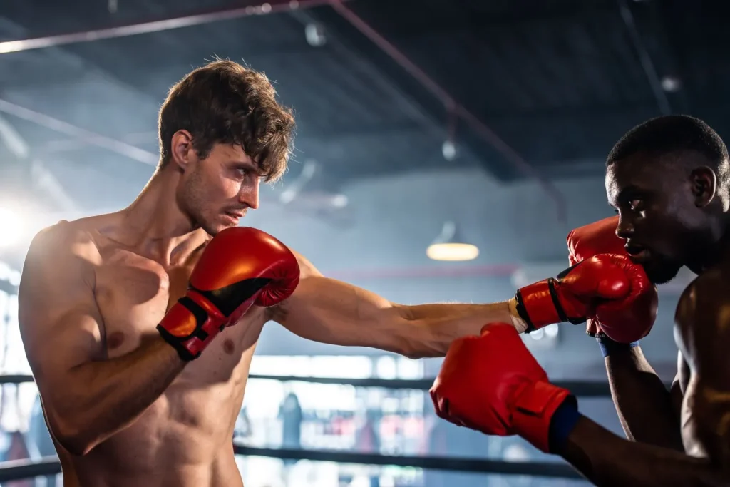 Boxer schauen sich vor dem Kampf an