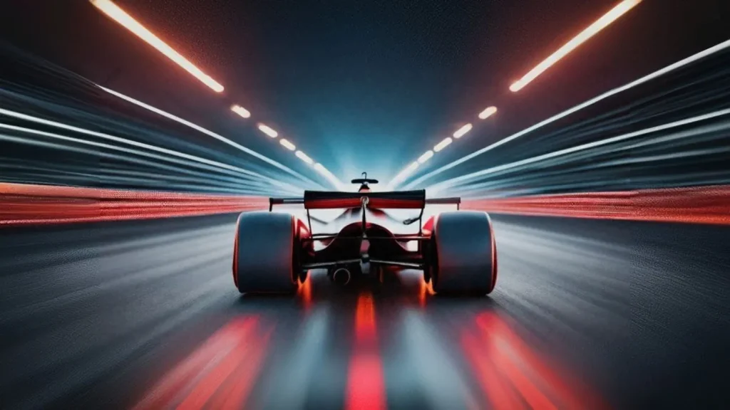 Formel 1 Auto von hinten im Windtunnel