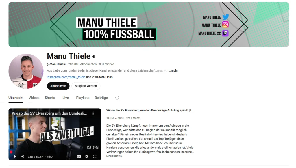 YouTube Kanal von Manu Thiele
