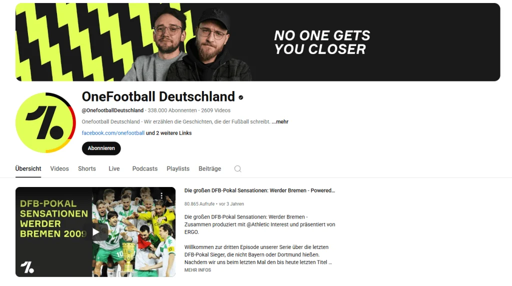 Fußball YouTube Kanal von OneFootball Deutschland