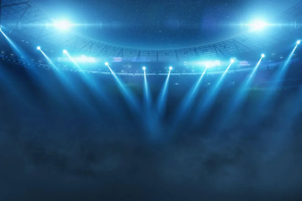 Stadion mit Flutlicht in blau
