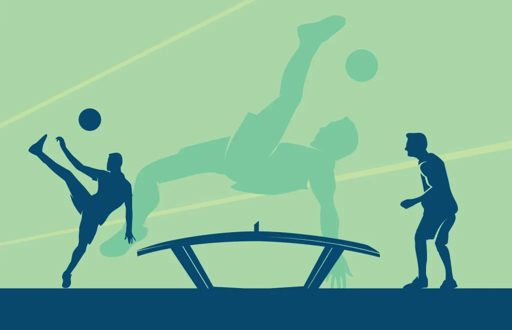 Teqball-Comic mit 2 Spielern