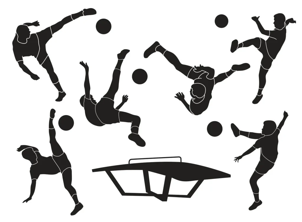 Teqball-Grafik von Spieler mit verschiedenen Posen