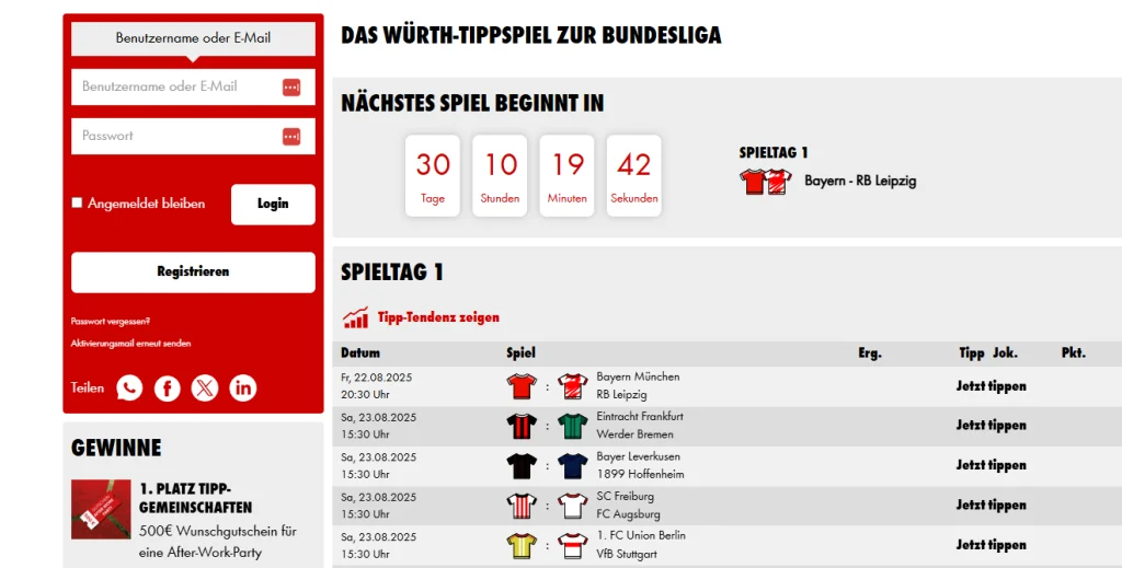 Das Bundesliga Tippspiel 25/26 von Würth