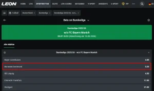 Wette auf den Bundesligasieger ohne Bayern München beim Buchmacher Leonbet