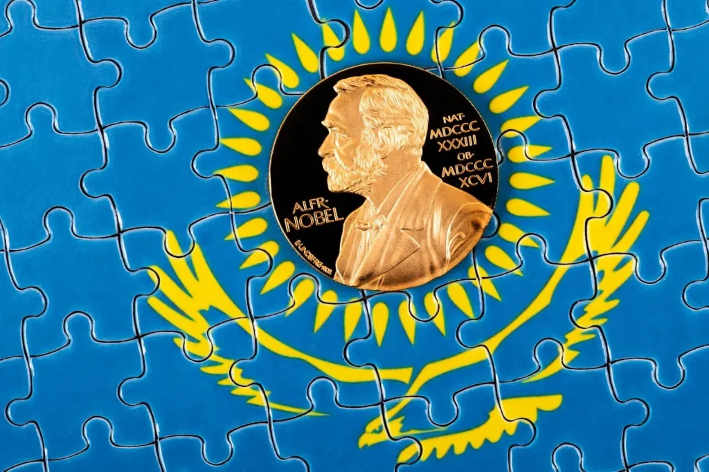 Nobelpreis Medaille mit einem Puzzle darunter