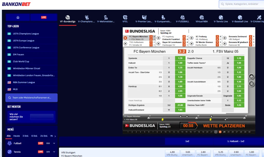 Bereich für virtuelle Sportwetten bei Bankonbet