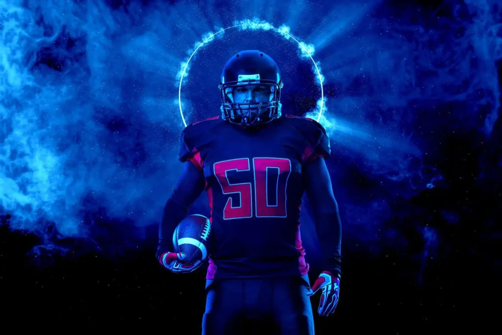 American Football Spieler mit Ball in der Hand