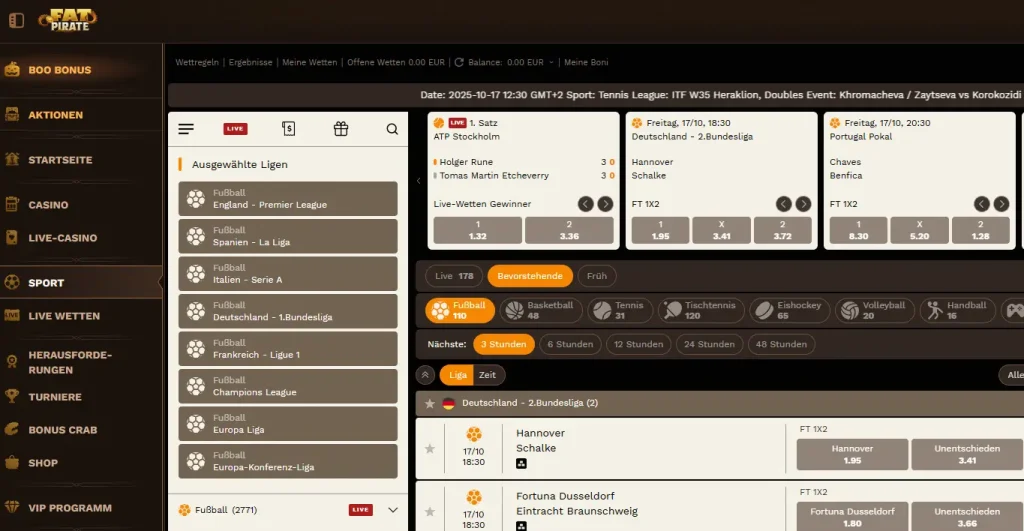 Sportwettenprogramm vom Bonus Crab Casino FatPirate