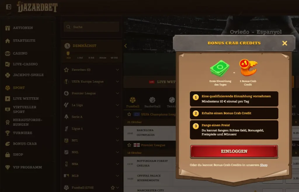 Bonus Crab Casino DazardBet mit Sportwetten