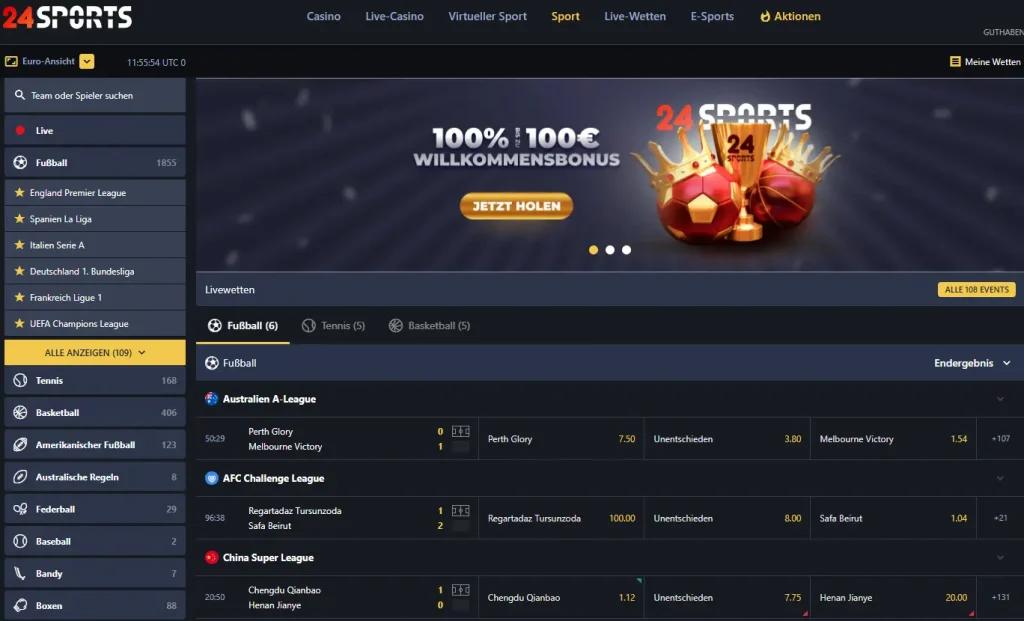 Einblick ins Sportwettenprogramm vom neuen Wettanbieter 24Sports