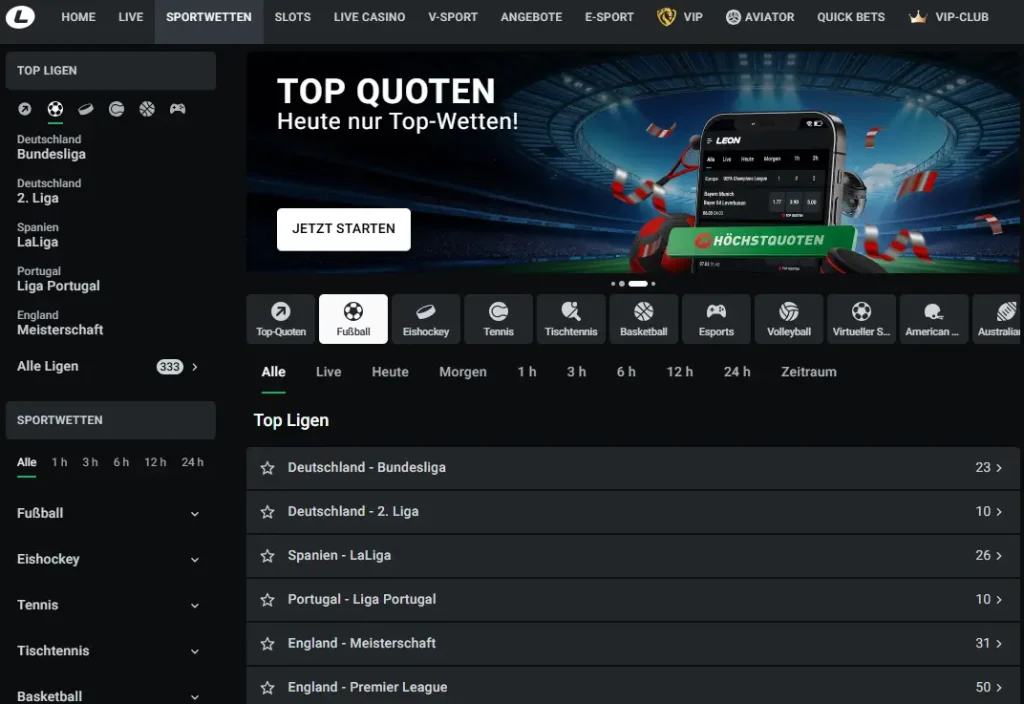 Einblick in das Sportwettenprogramm vom neuen Wettanbieter Leonbet