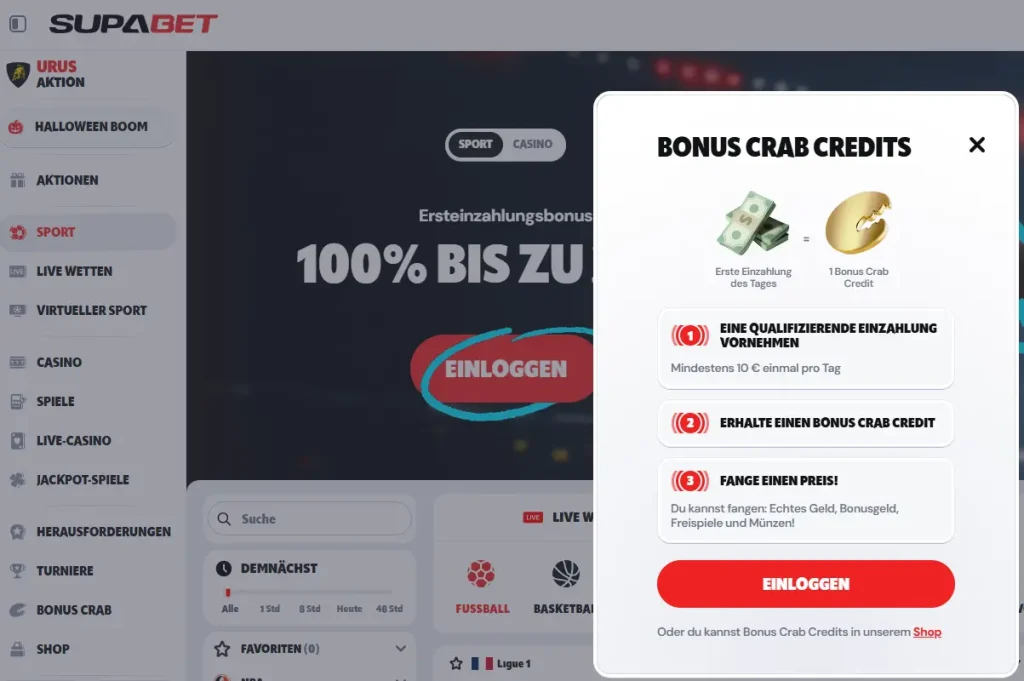 Sportwetten im Bonus Crab Casino SupaBet