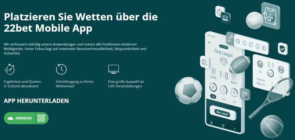 Download der Sportwetten App von 22bet fuer Android Endgeraete