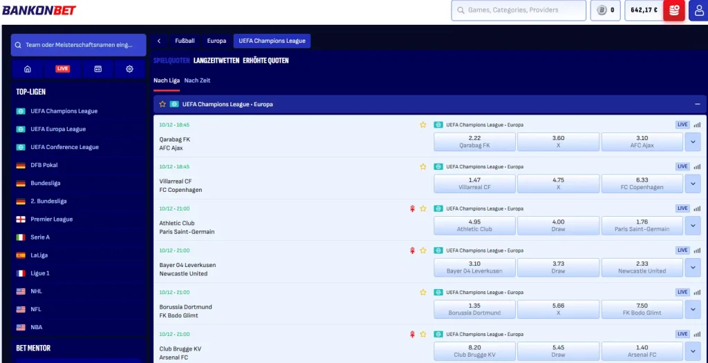 Einblick in die Top-Ligen fuer Sportwetten beim Wettanbieter ohne deutsche Lizenz Bankonbet