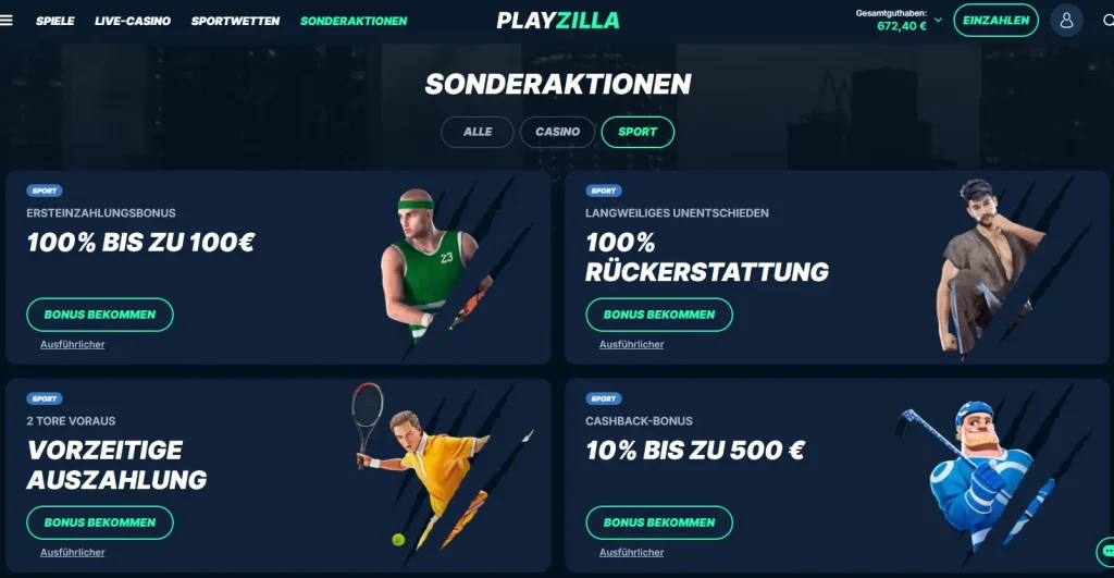 Auszug aus dem Bonusprogramm fuer Sportwetten vom Wettanbieter ohne deutsche Lizenz PlayZilla