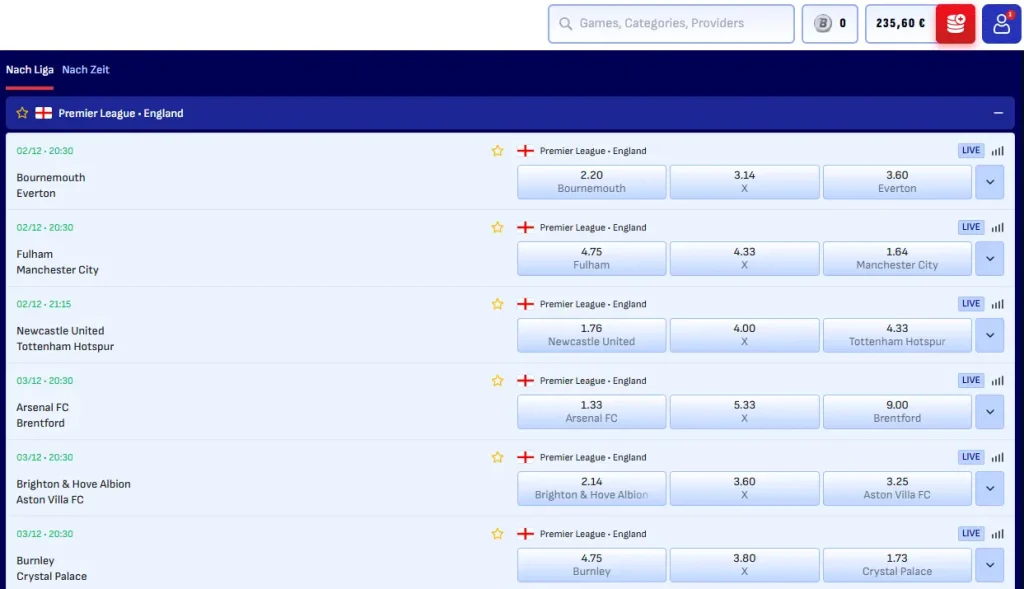 Einblick in die Premier League Quoten beim Wettanbieter ohne Steuer Bankonbet