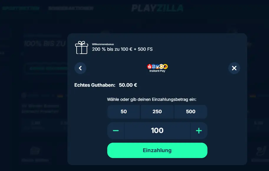 Einzahlung fuer Sportwetten per Sofortueberweisung beim Klarna Wettanbieter PlayZilla