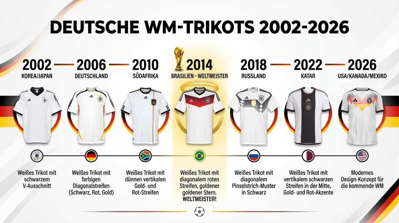Übersicht der WM-Trikots von Deutschland