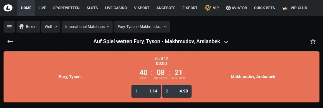 Leonbet Wettquoten fuer Tyson Fury vs Arslanbek Makhmudov