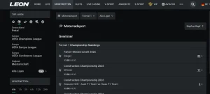 Formel 1 Weltmeister Quoten bei Leonbet.