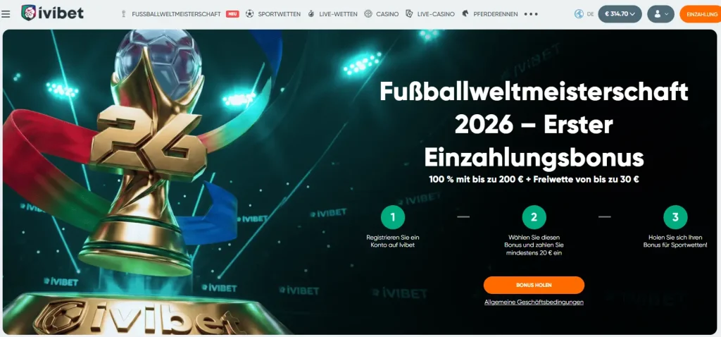 Ersteinzahlungsbonus fuer WM 26 Wetten von Ivibet
